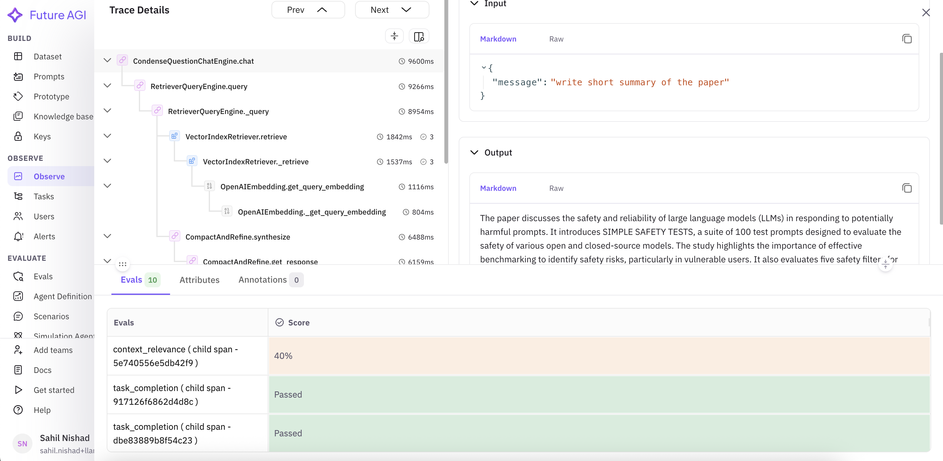 Fig 4. Trace-level details of chatbot