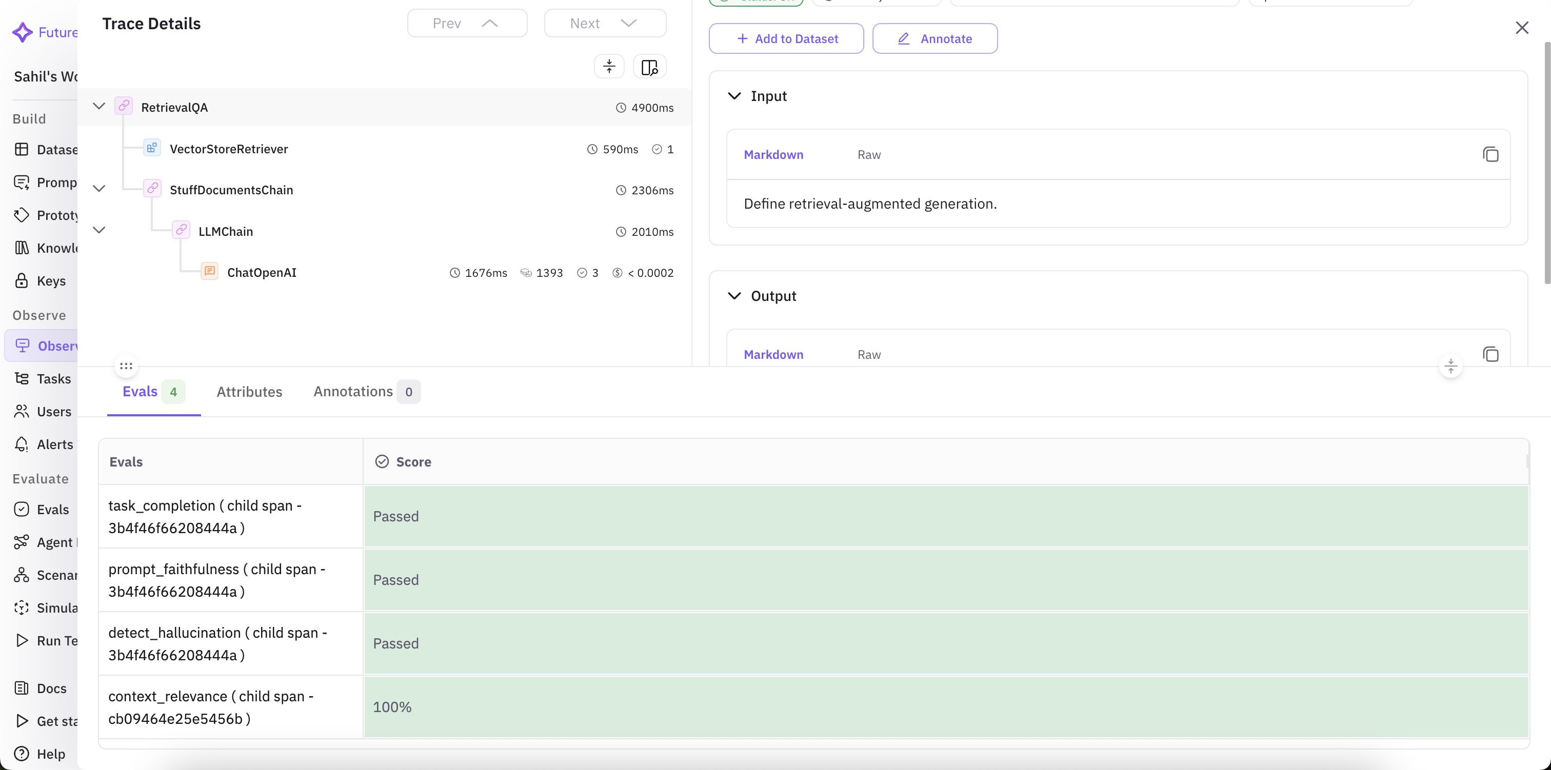 Fig 4. Trace-level details of chatbot