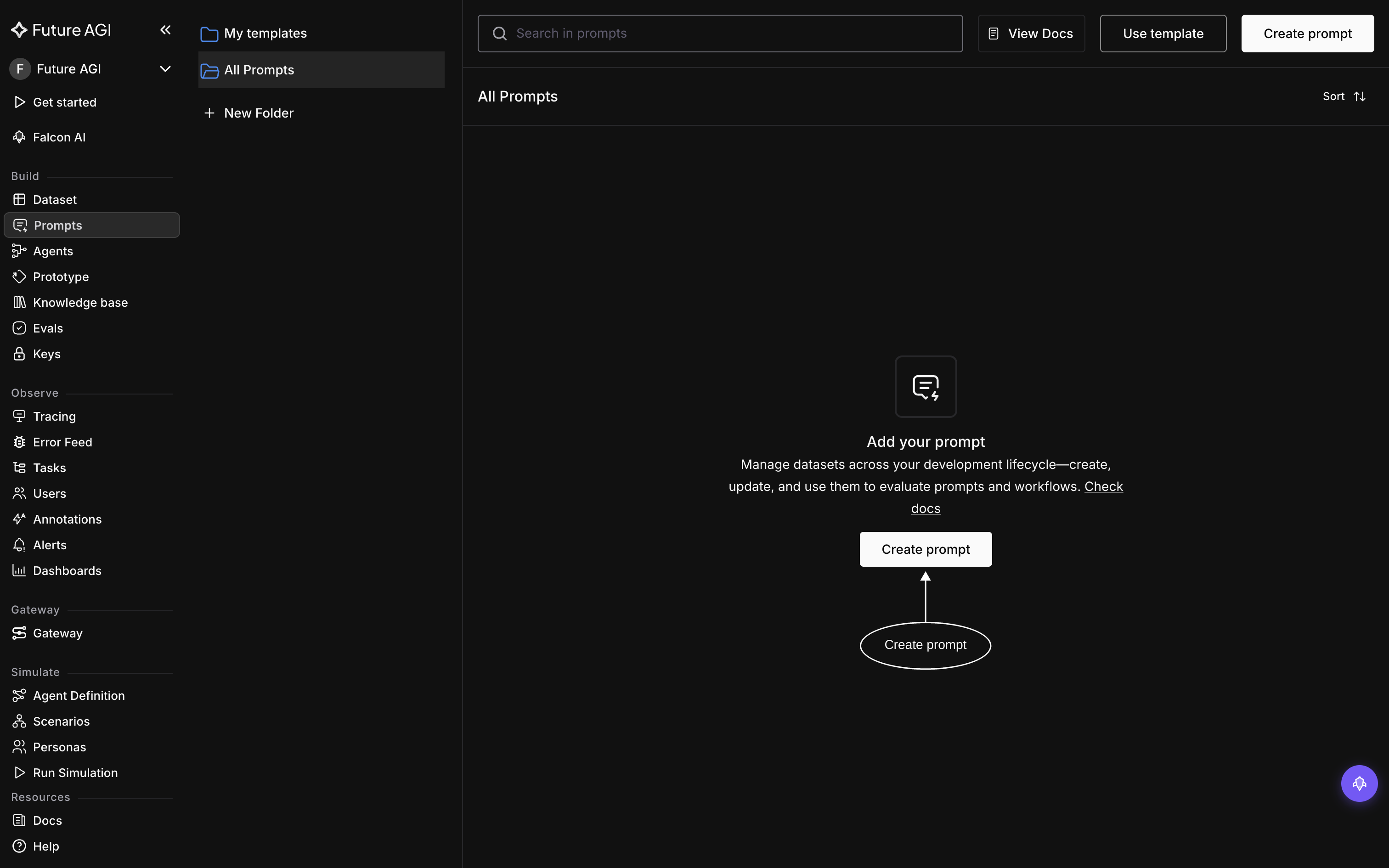 Creating a new prompt from the Prompts section