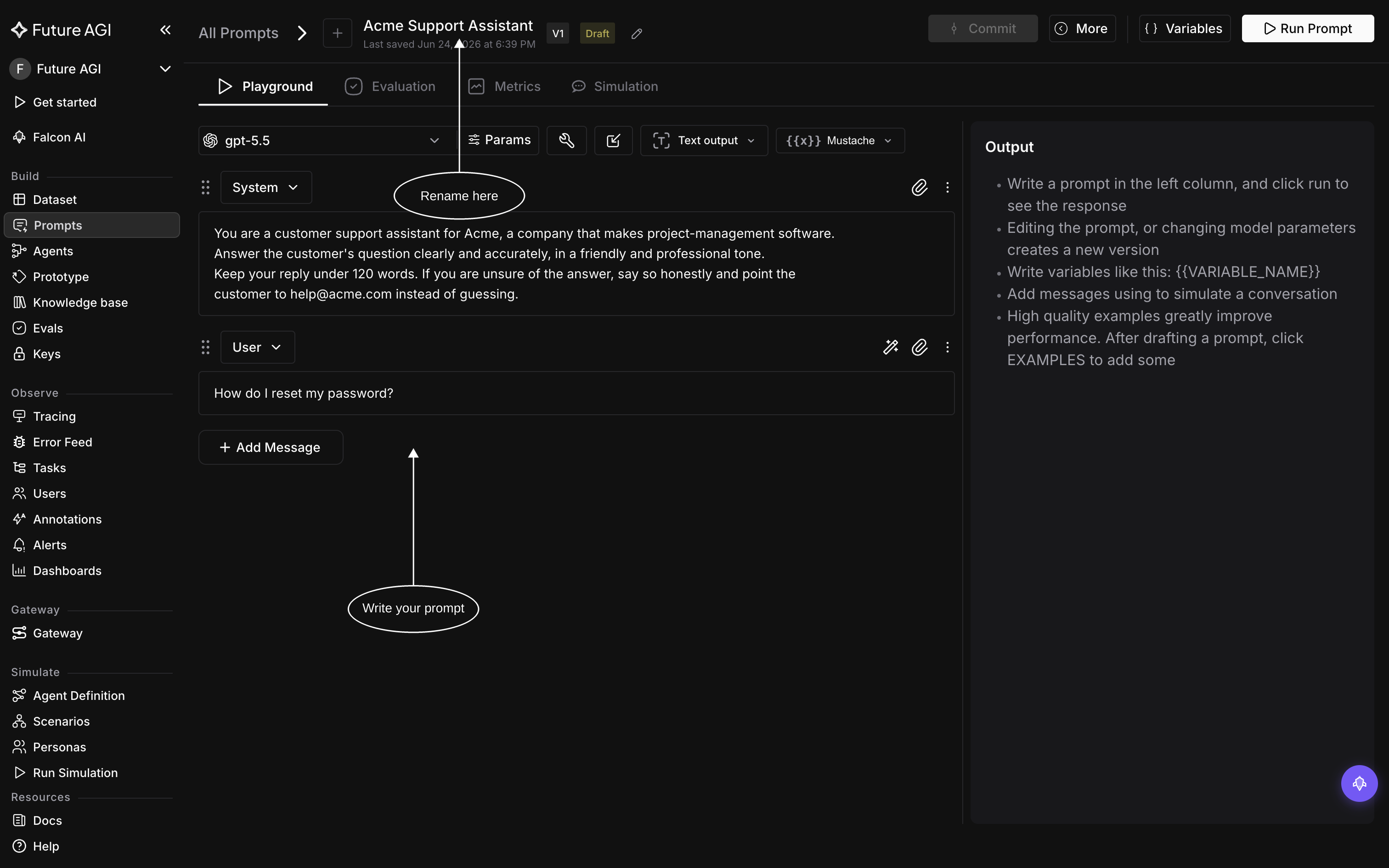 Renaming the prompt and writing the System and User messages