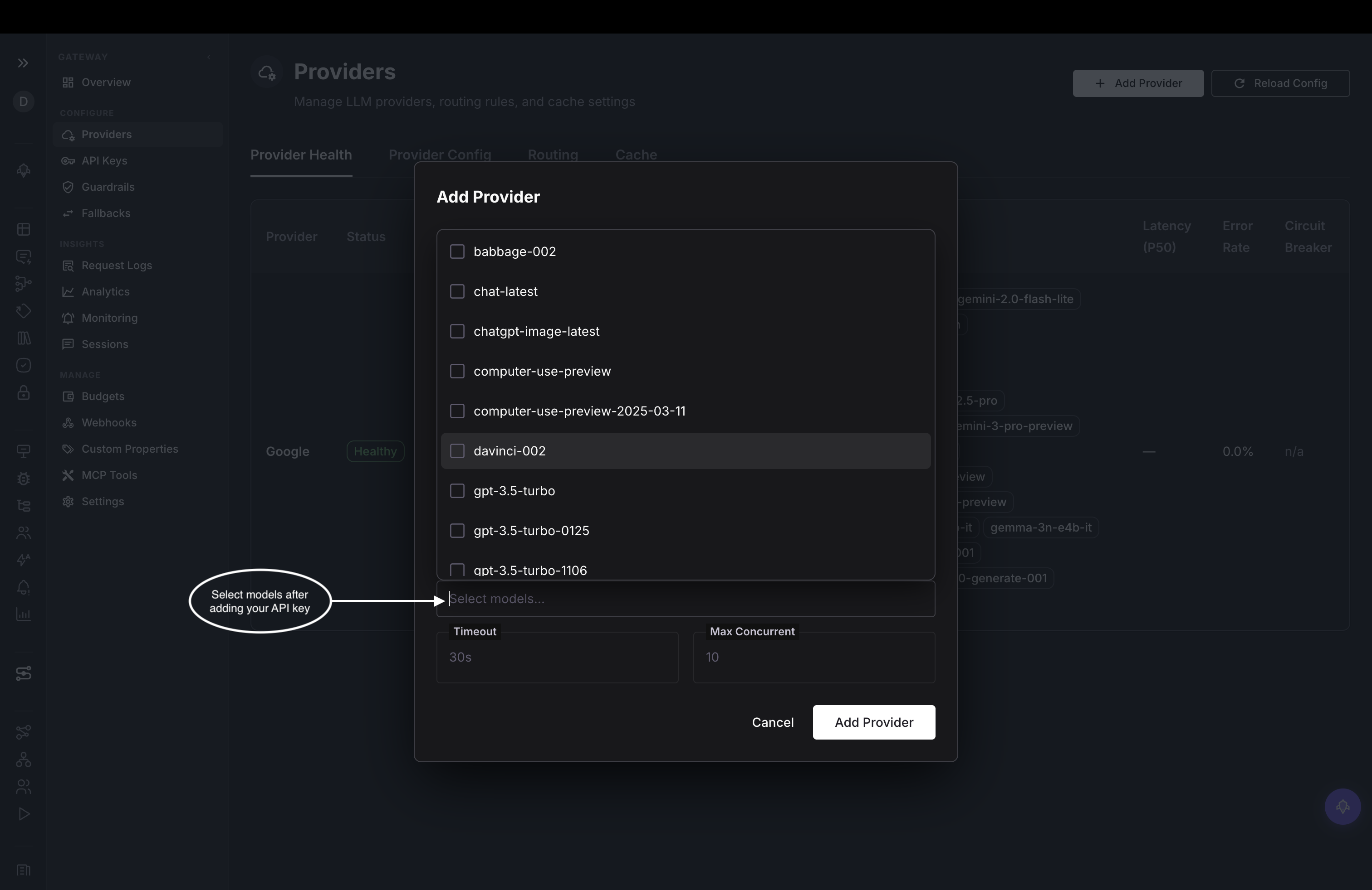Choosing the provider's models in Agent Command Center