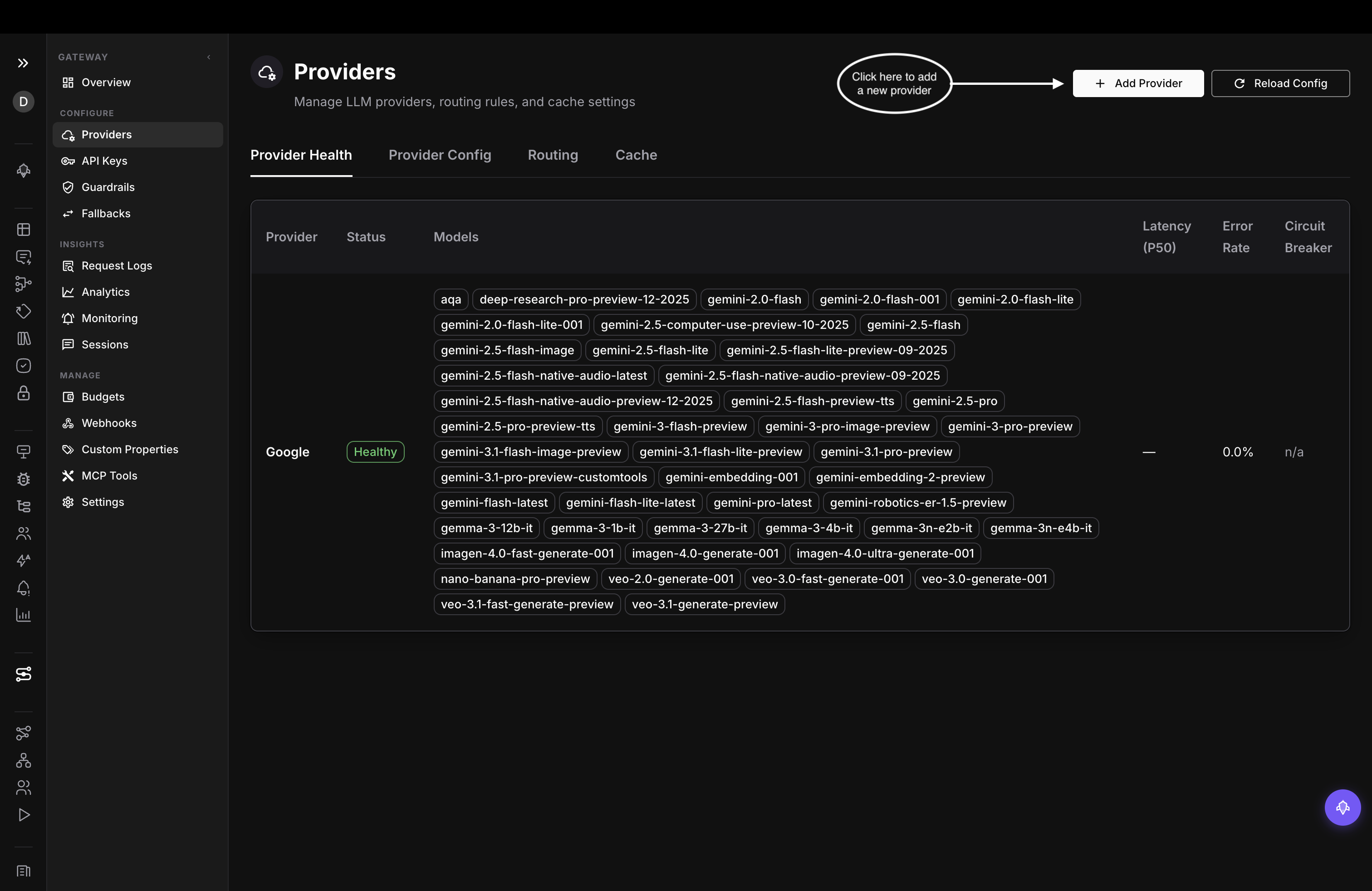 Providers list in Agent Command Center