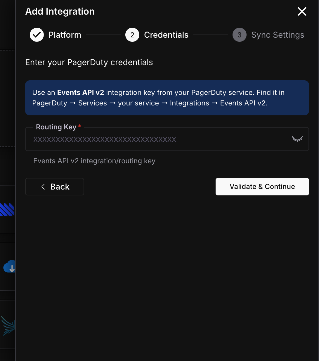 PagerDuty credentials form