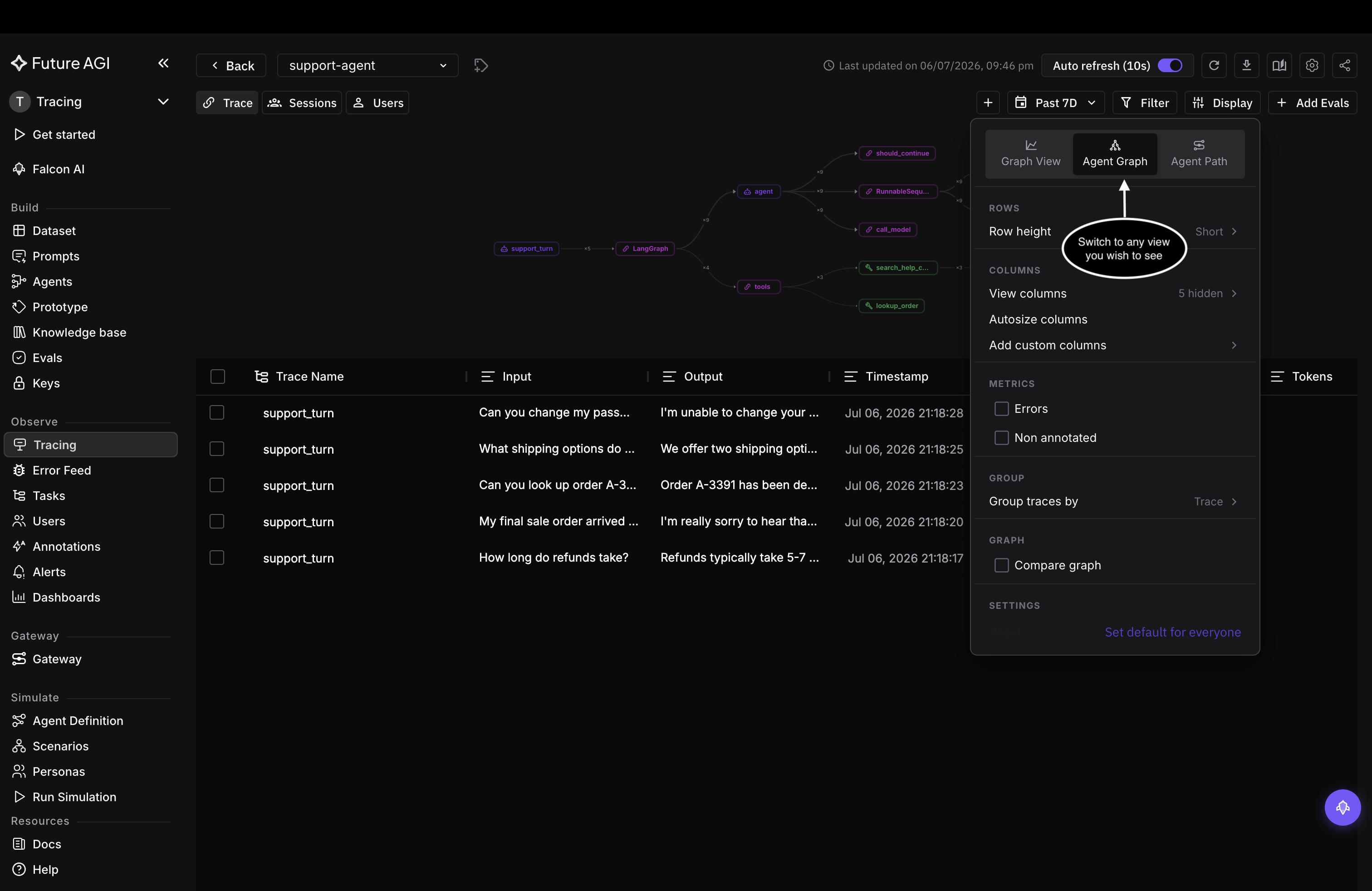 Display menu with the Graph View, Agent Graph, and Agent Path tabs at the top
