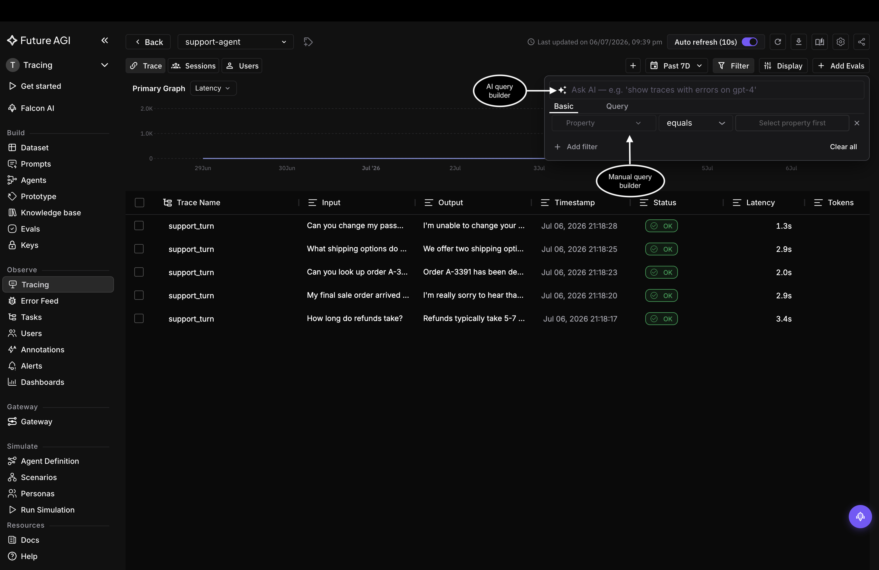 Filter panel showing the Ask AI search box above the Basic property, condition, and value builder and the Query tab