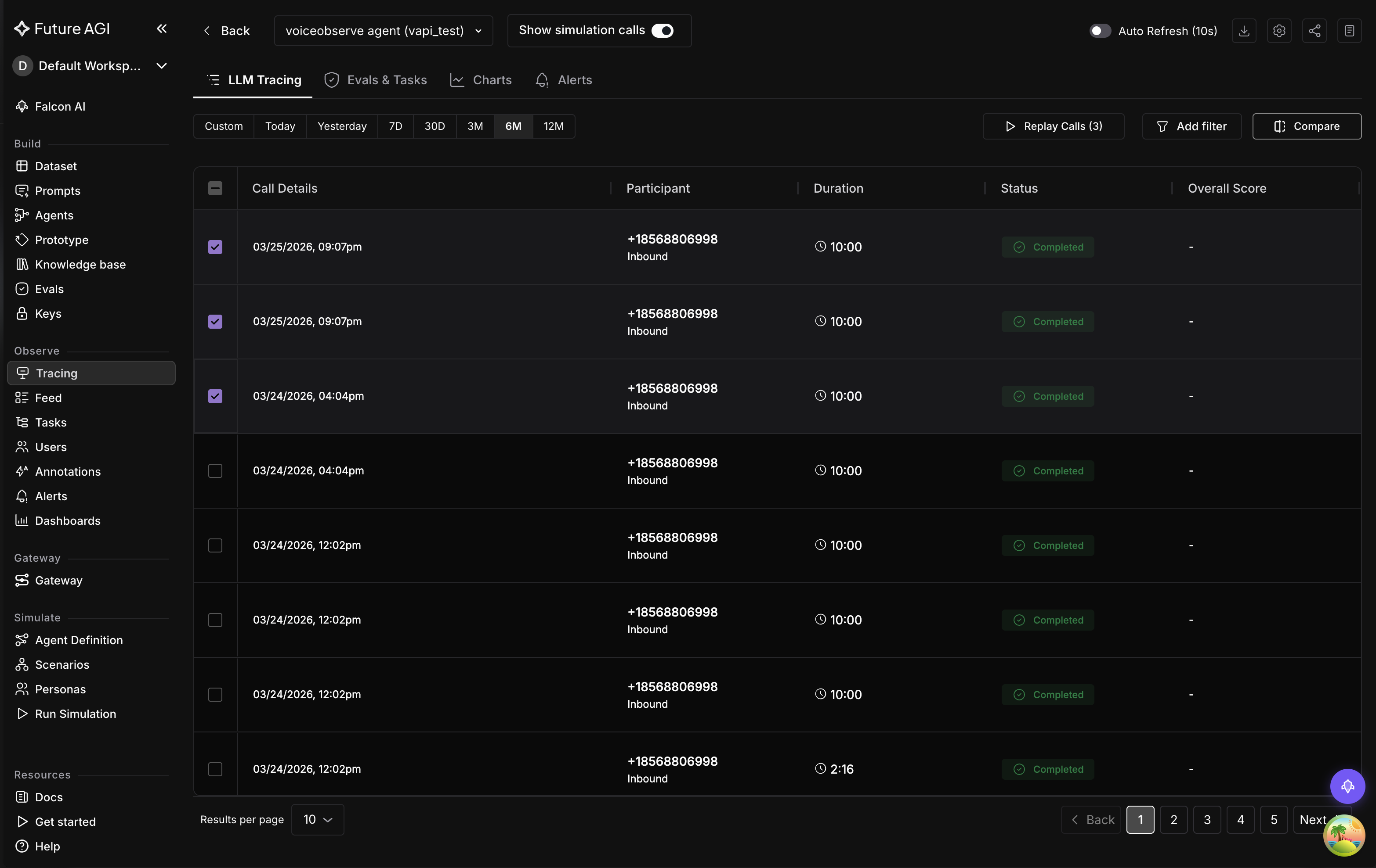 Select voice traces from Observe
