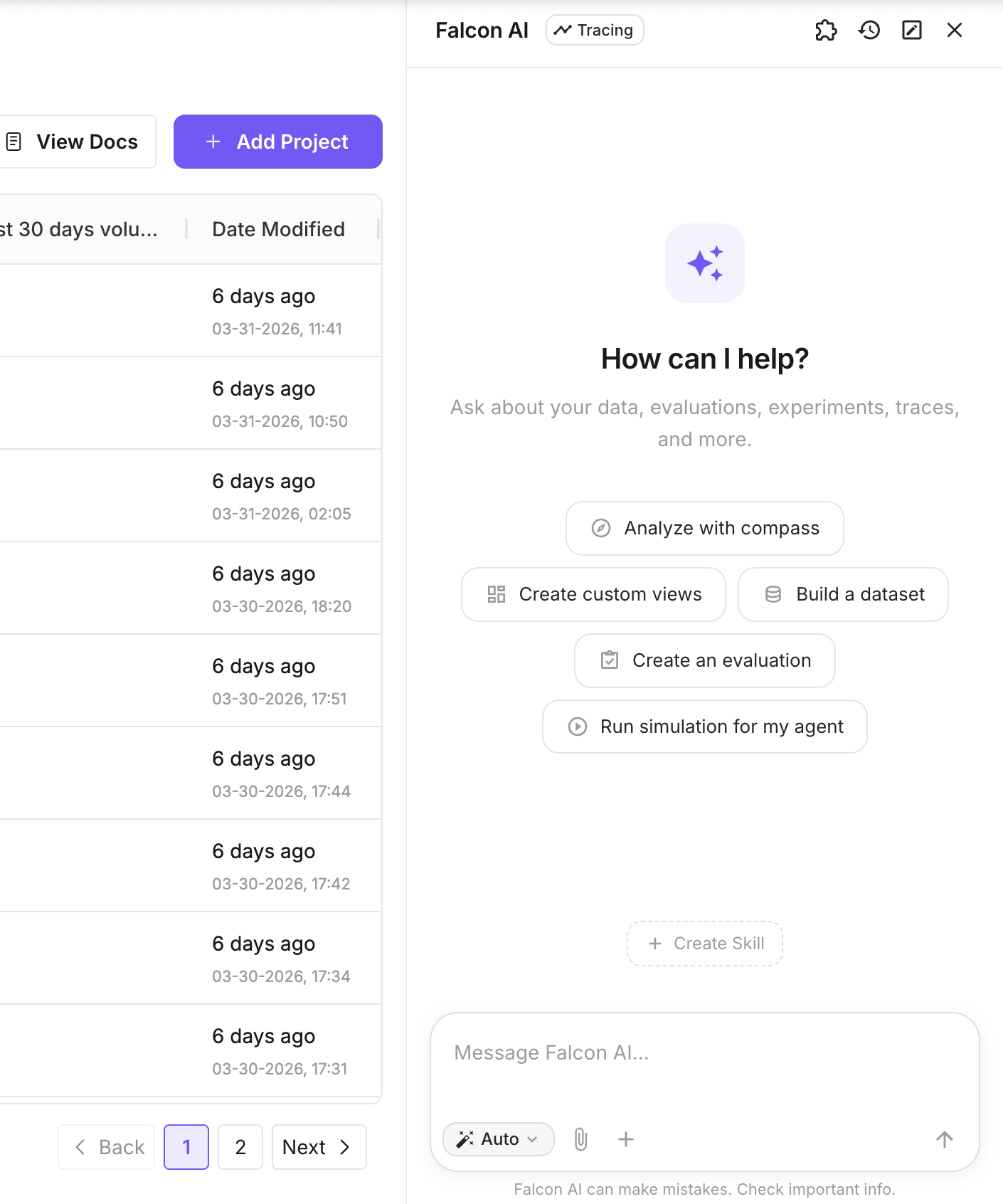 Open Falcon AI sidebar