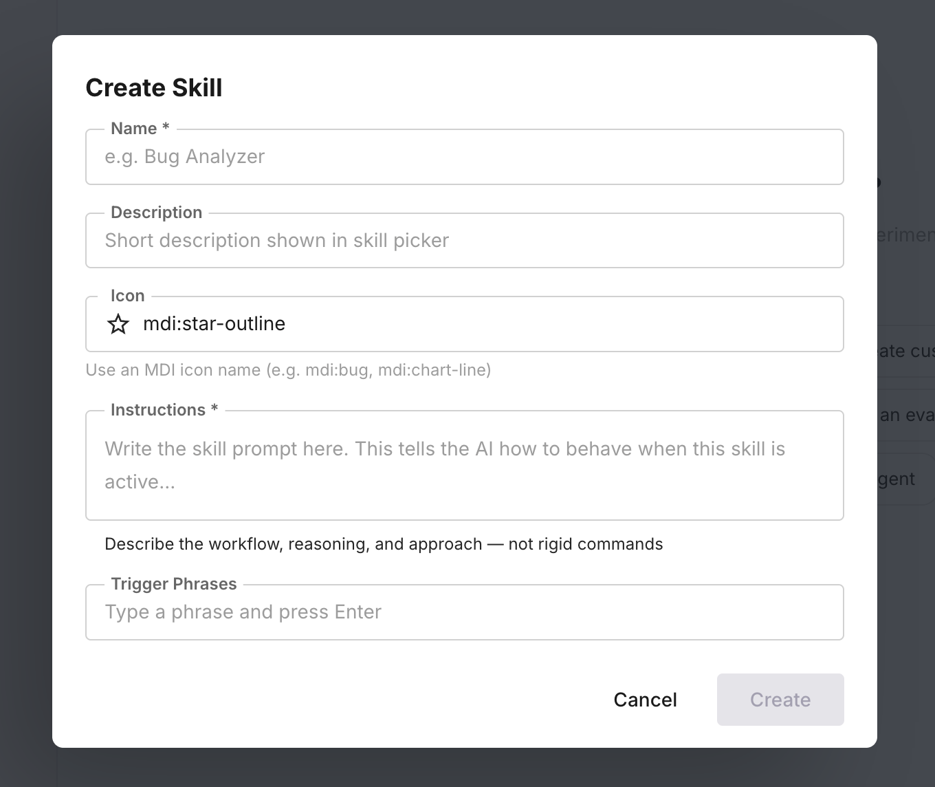 Skill editor fields