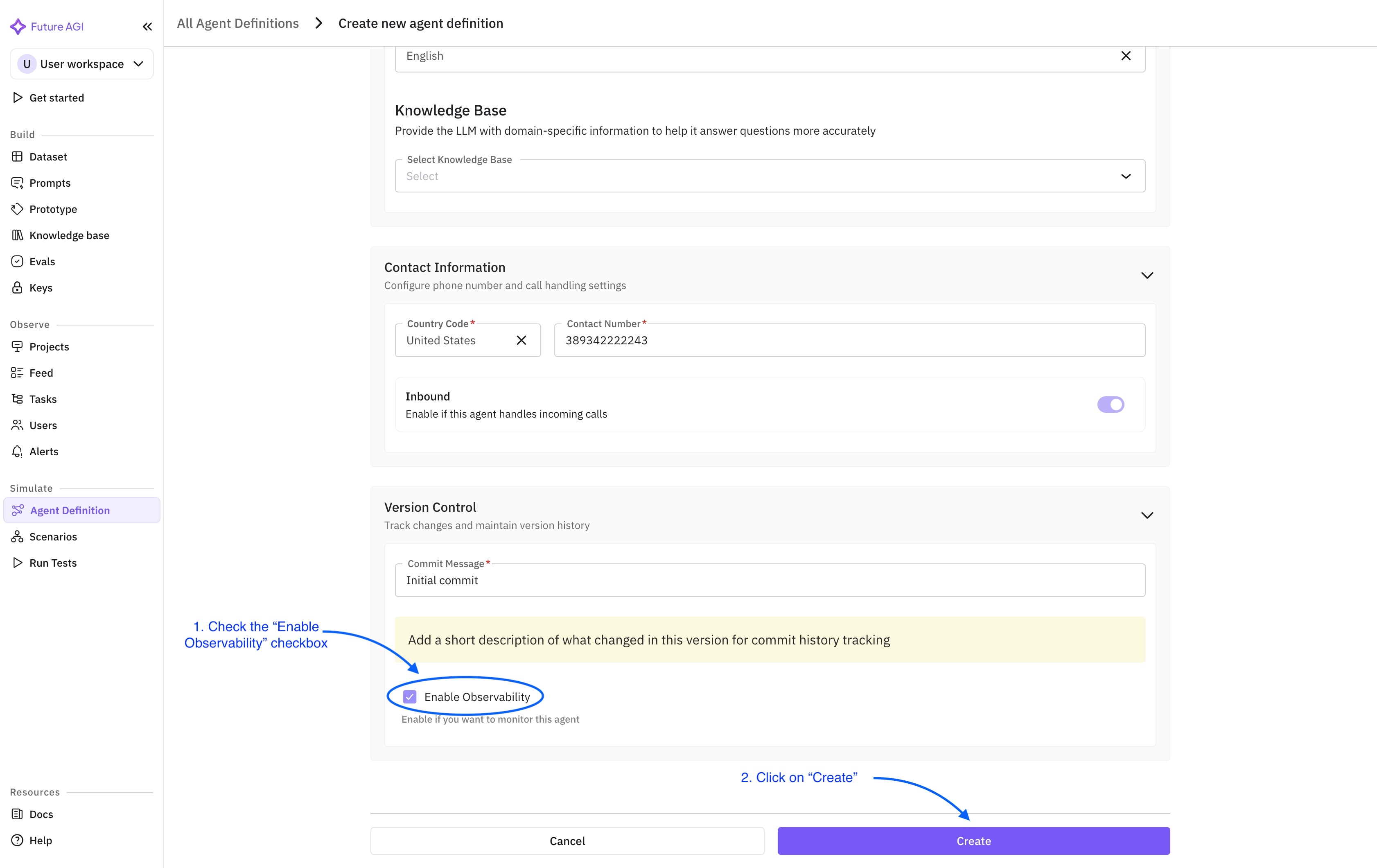 Agent definition details