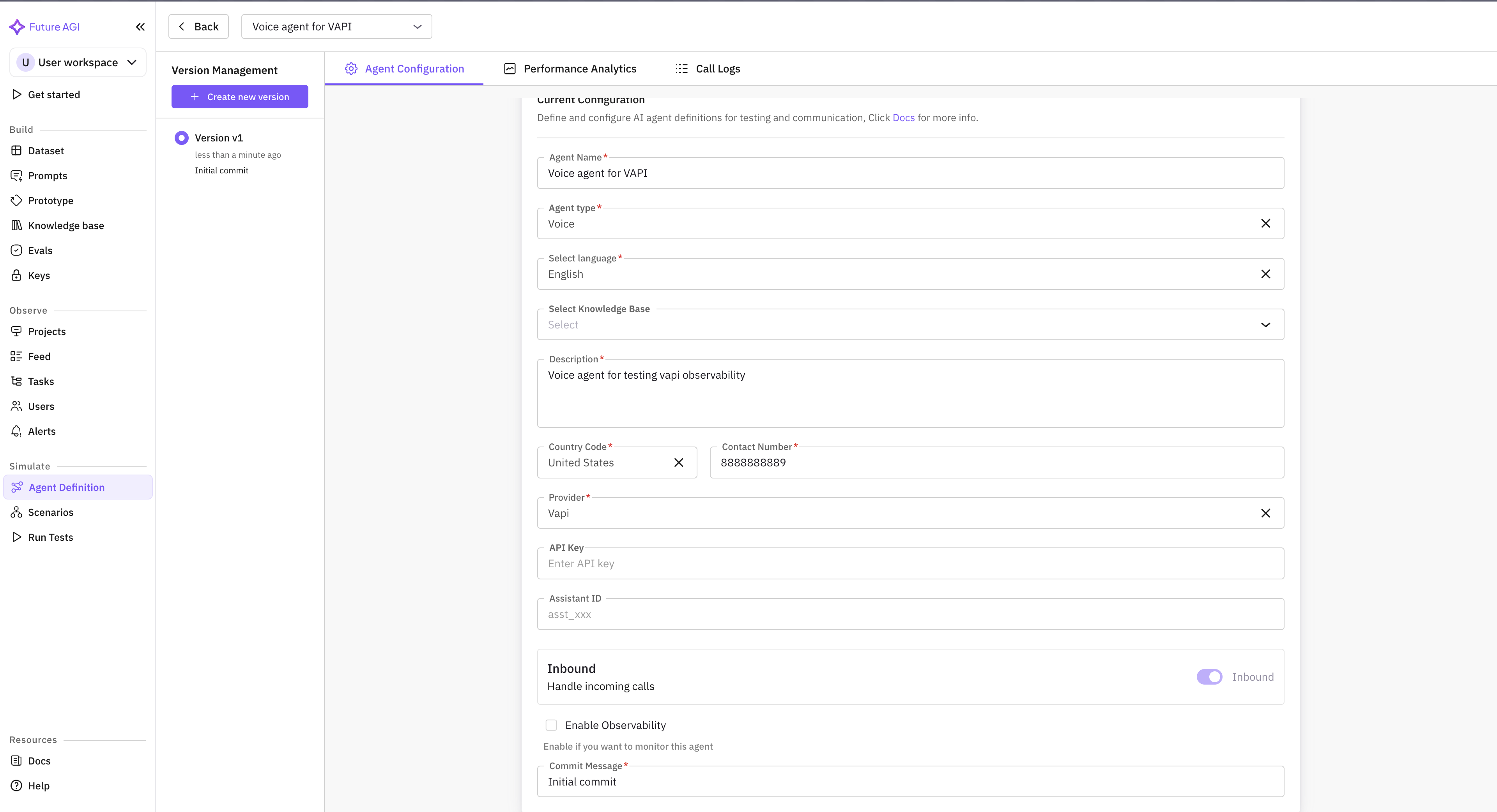 Agent with observability disabled