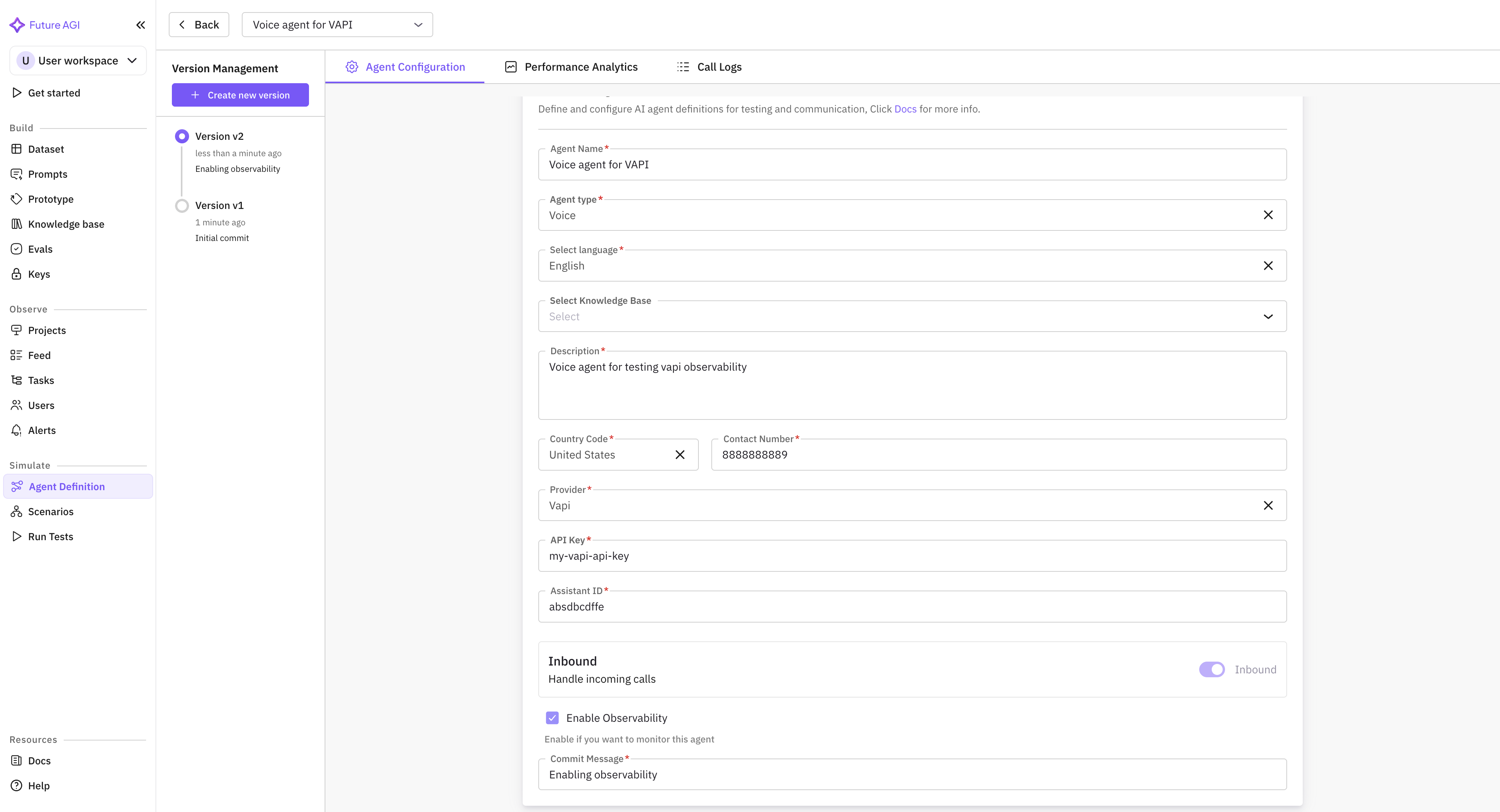 Agent with observability enabled