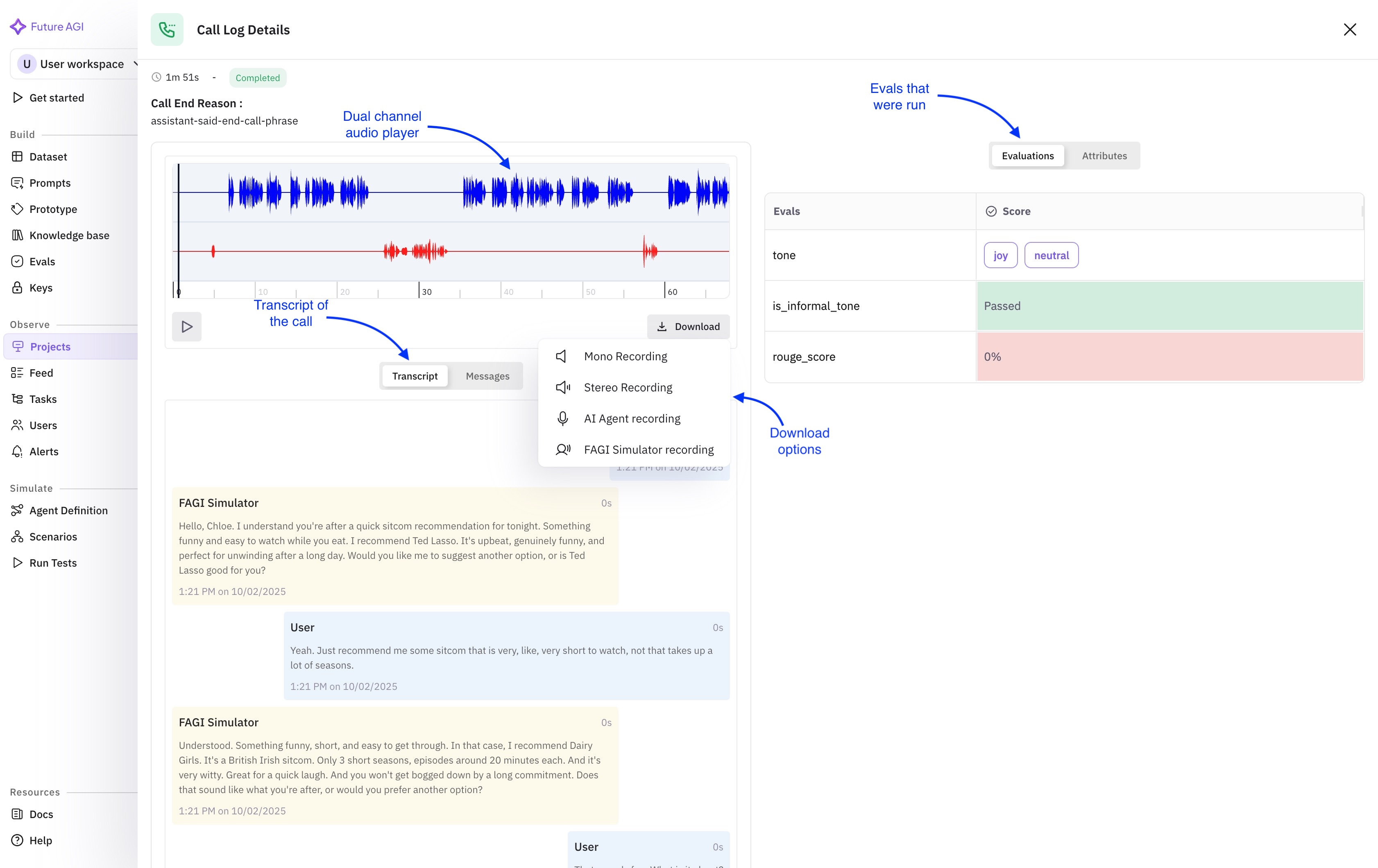 Call log detail drawer