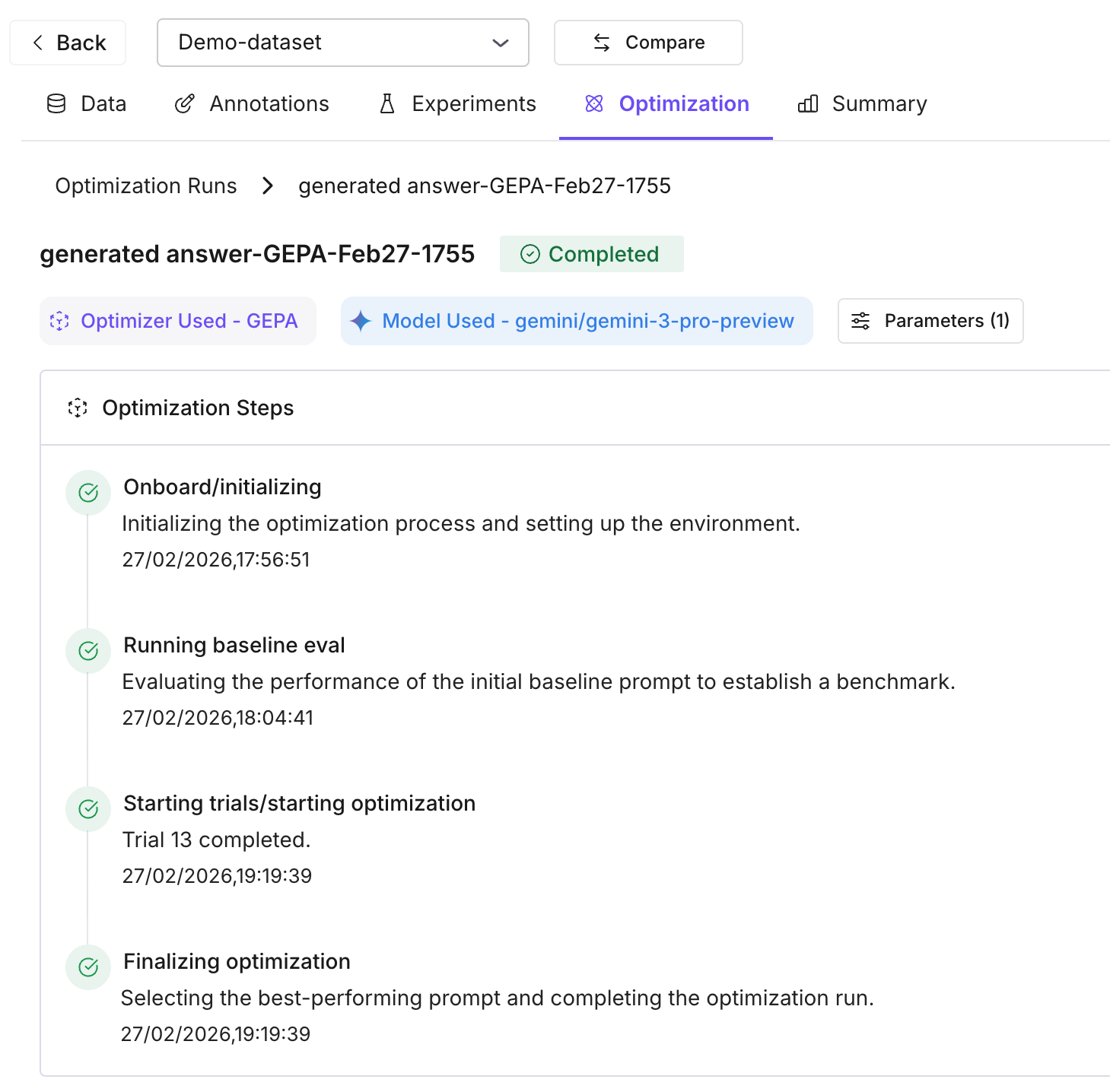 start the optimization