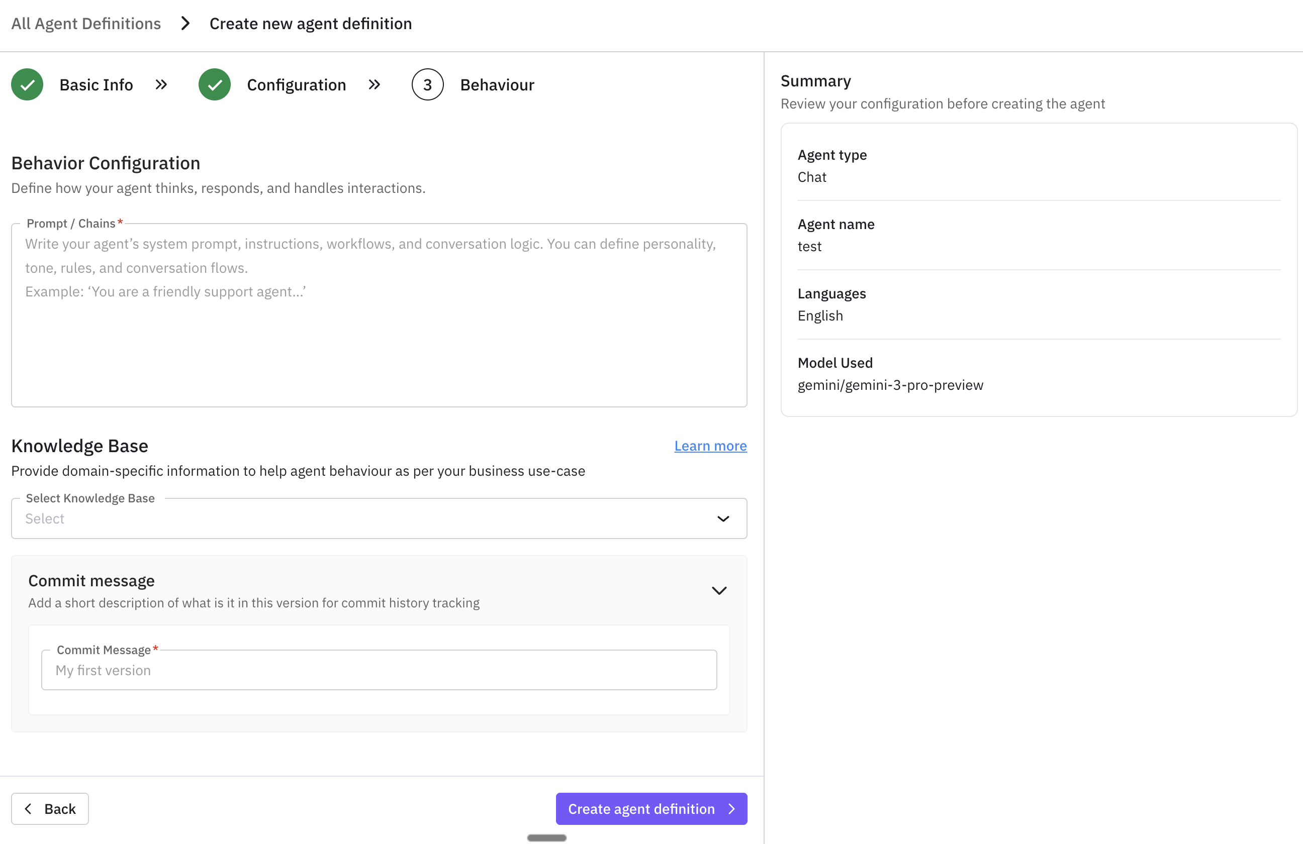 Agent Definitions Page