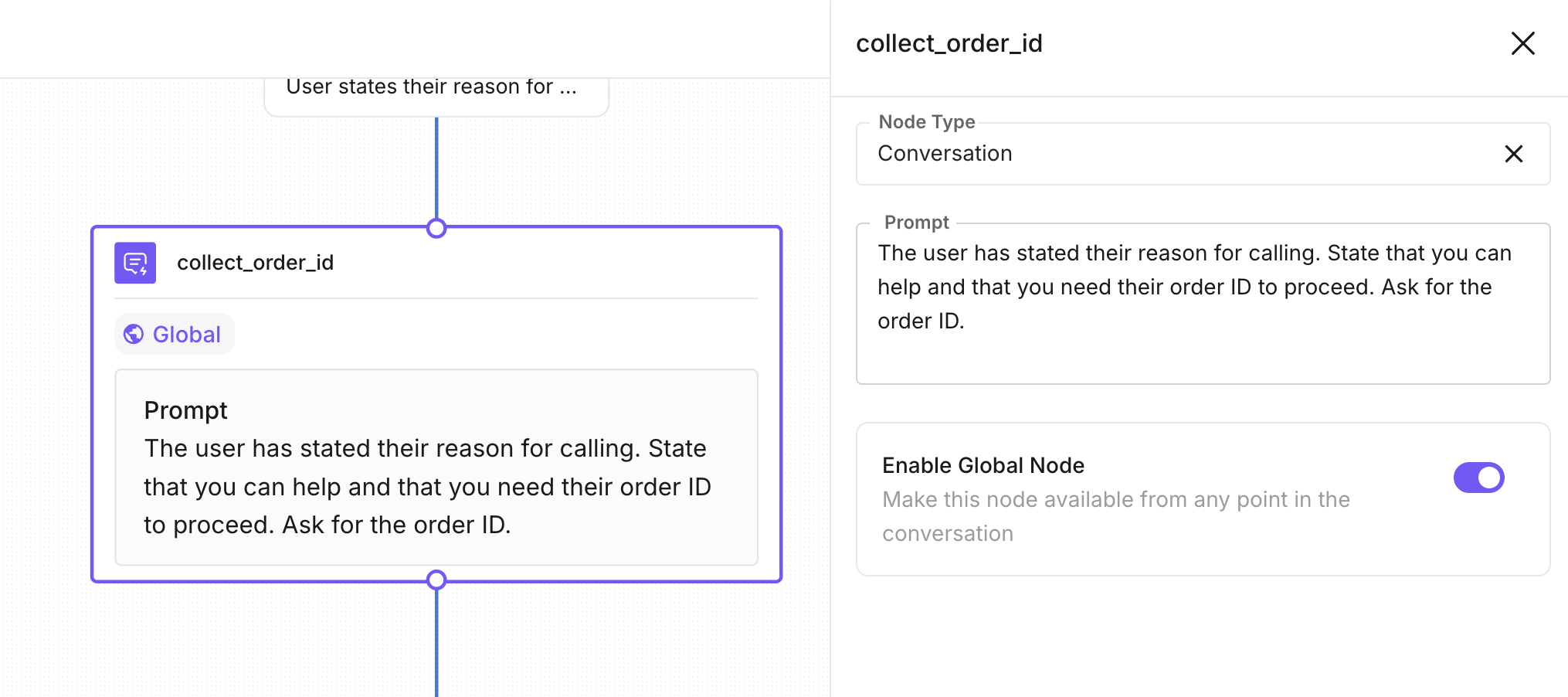 Enable Global Node toggle on, node shows a Global chip