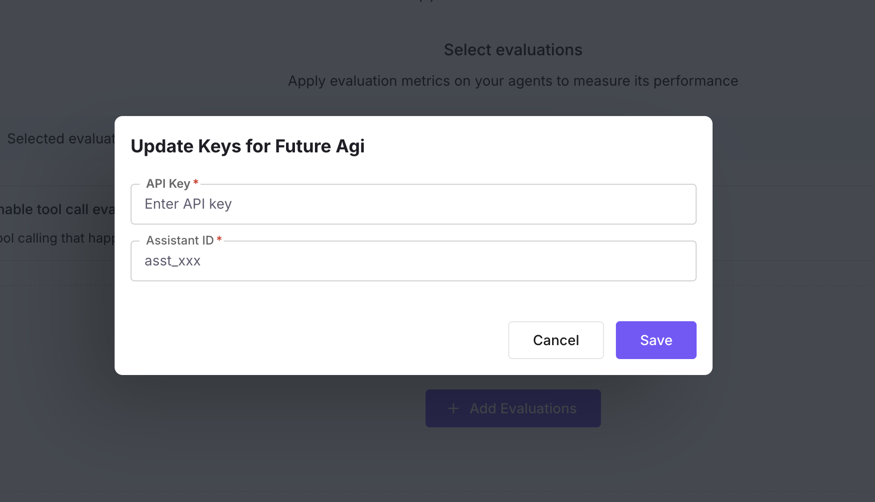 Provide API Key and Assistant ID