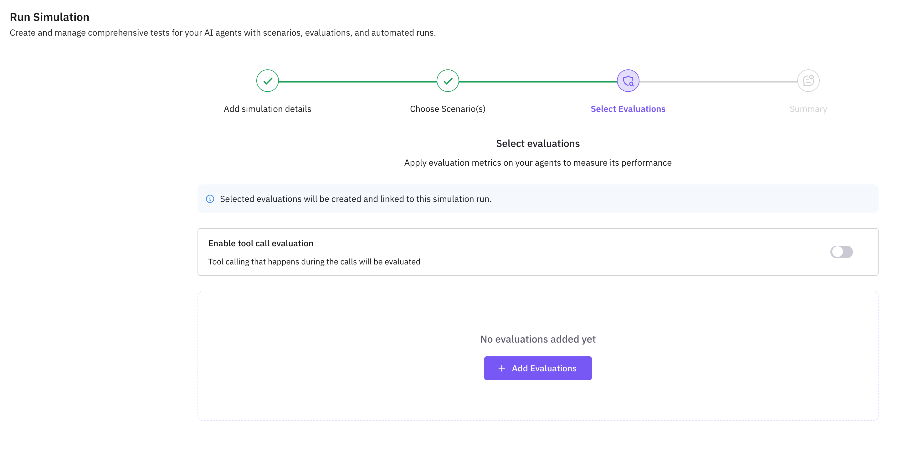 Run simulation dashboard